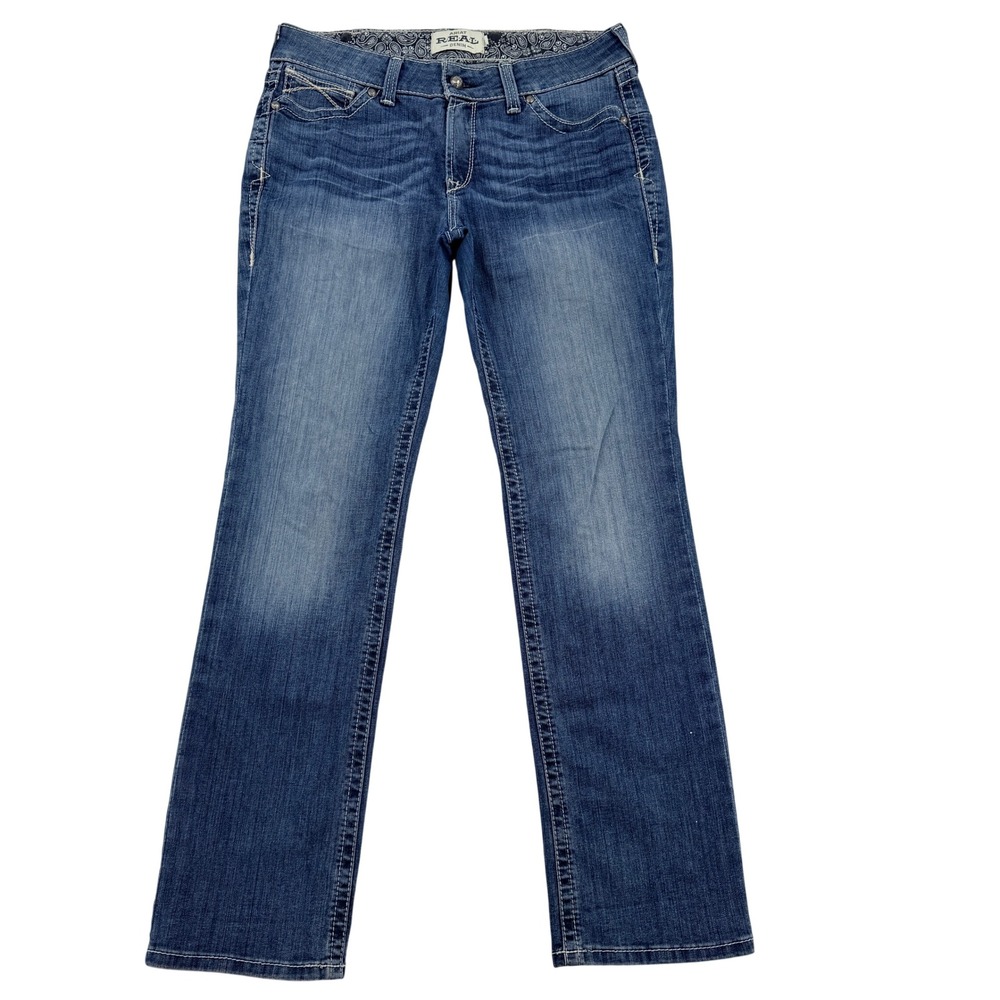 Ariat REAL Mid Rise Straight Leg Jeans Womens 31R Rainstorm Blue Denim 10017217